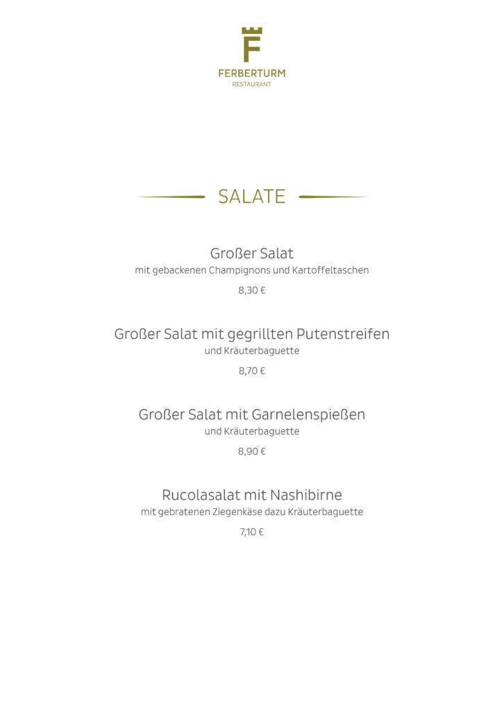 Speisekarten Gestaltung für Restaurant Ferberturm