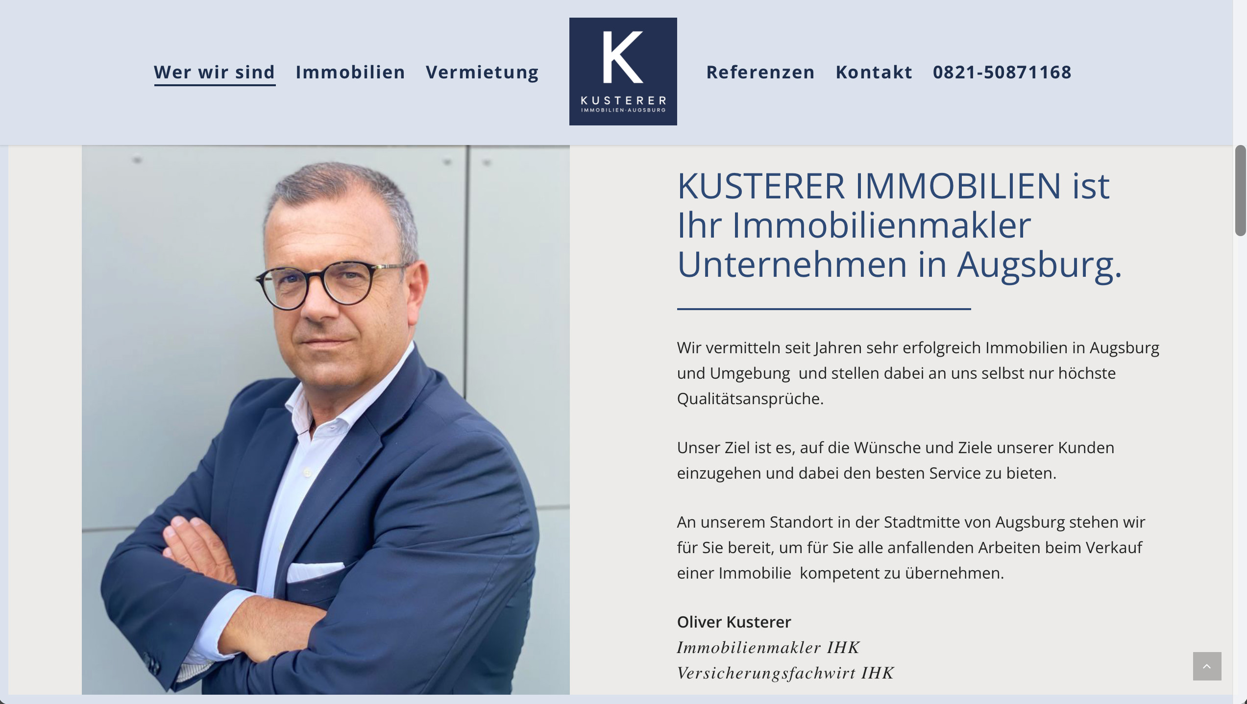 Screenshot Immobilienmakler Website Augsburg/Bayern
